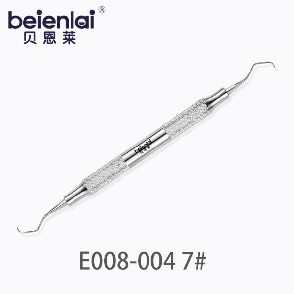Benlai Dental Curette E008-004 KXS 7#, Double End Curved Tips, φ8 Hollow Round Handle, For Premolar & Molar Buccal/Lingual Subgingival Use